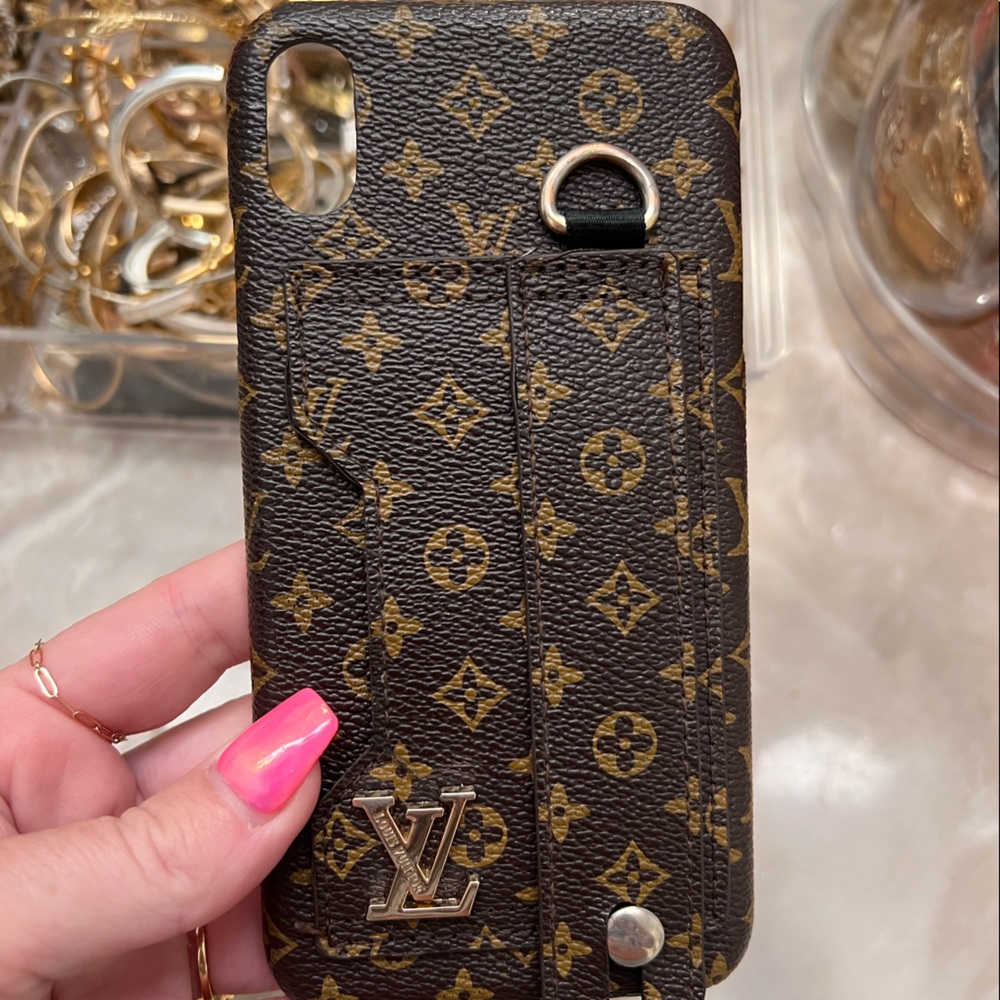 iPhone XS Max case luxury card slot wallet brown monogram ring keychain fashion